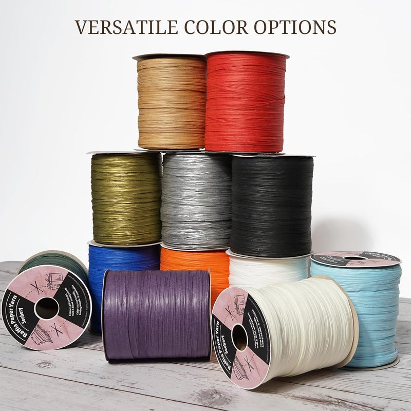 SEEBERY Raffia Ribbon for Crafts - Raffia Yarn Grass Twine for Gift Wrapping, DIY Decoration & More | Matte String Paper Rope for Crochet - 1/4'' Wide, 100 Yards, Gold - Image 2